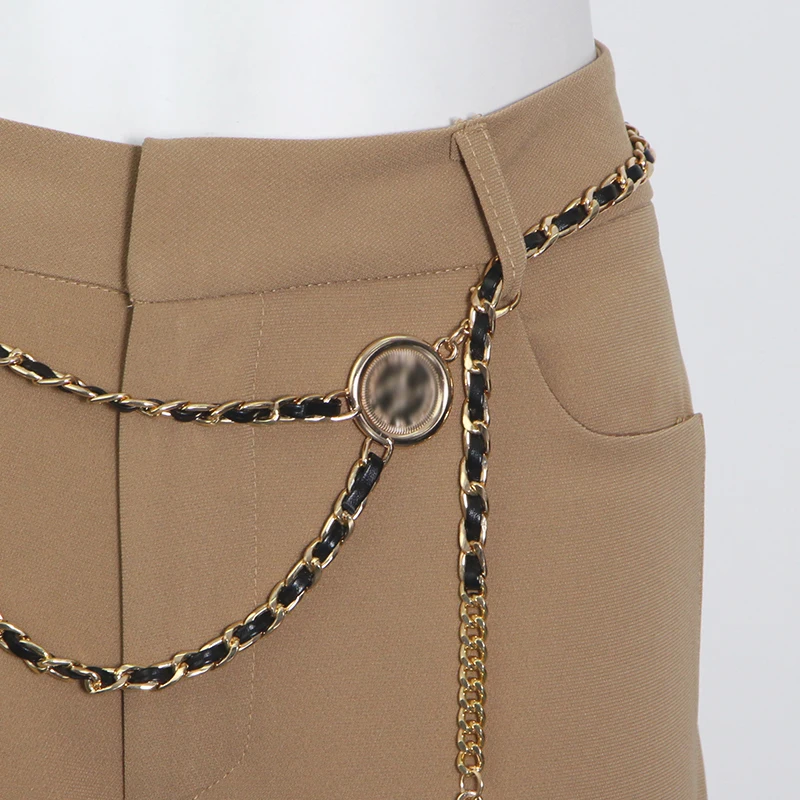 

TWOTWINSTYLE Casual Black Patchwork Chain Trouser For Women High Waist Solid Straight Wide Leg Pants Female Fashion Clothes New