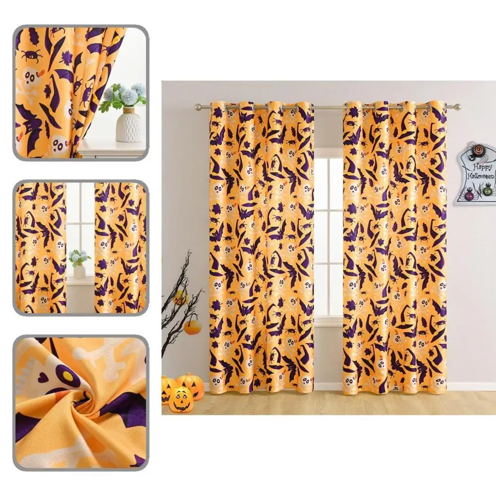 

Useful Tulle Drape Reusable Washable Trick or Treat Bat Pattern Window Sheer Treatment Window Drape Curtain Drape