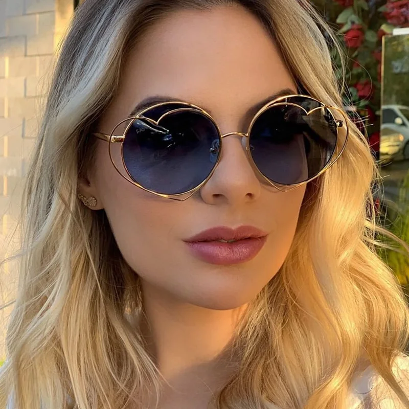 

New Brand Heart Shaped Sunglasses Women Men Hollow Frame Driving Glasses Female Trendy Fashion Street Shades Round Eyewear UV400