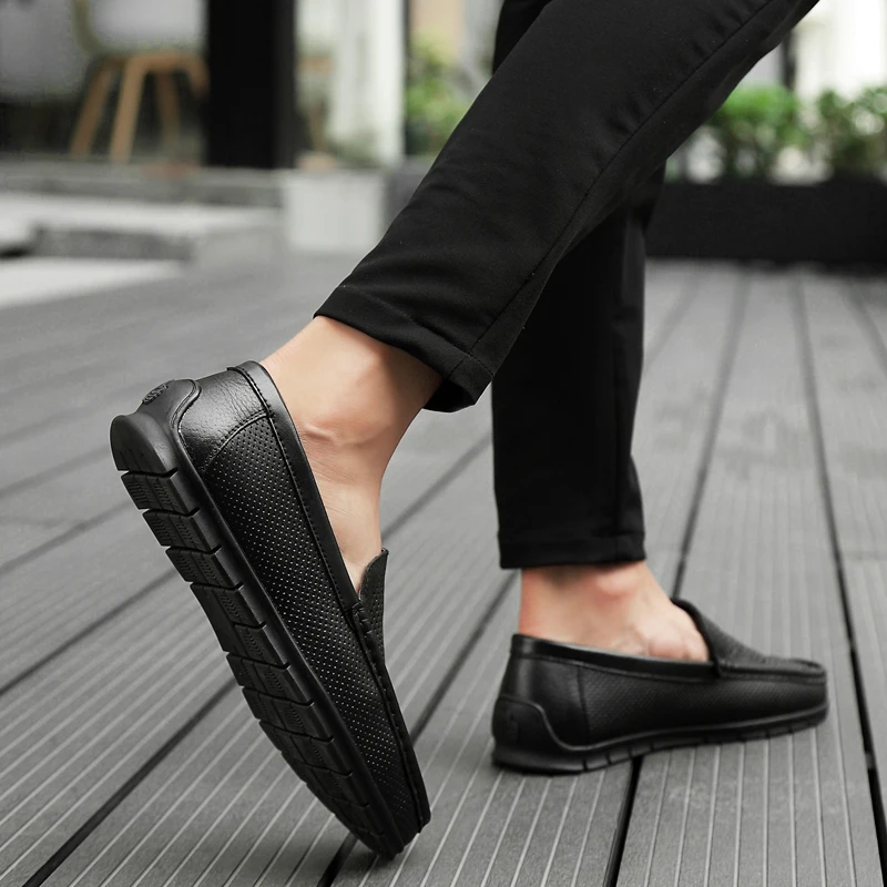 

mens shoes genuine leather casual luxury brand designer social brand slip on hollow out adult fashion moccasins men loafers