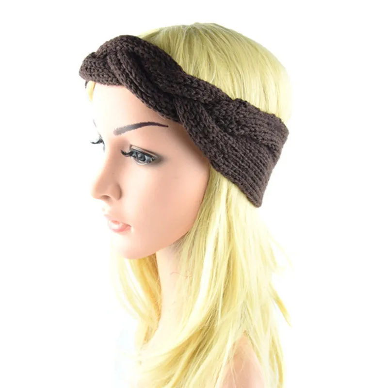 Зимняя теплая вязаная повязка на голову тюрбан для женщин вязаный крючком бант
