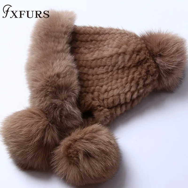 Новинка 2020 женская зимняя вязаная шапка из меха норки ушанка помпоны лисьего