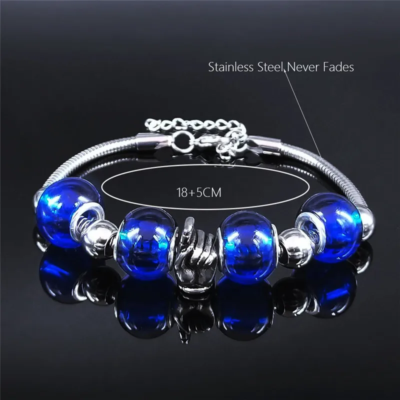 

2021 Witchcraft Finger Blue Glass Stainless Steel Charm Bracelets Women Silver Color Chain Bracelet Jewelry pulseras mujer BXS01
