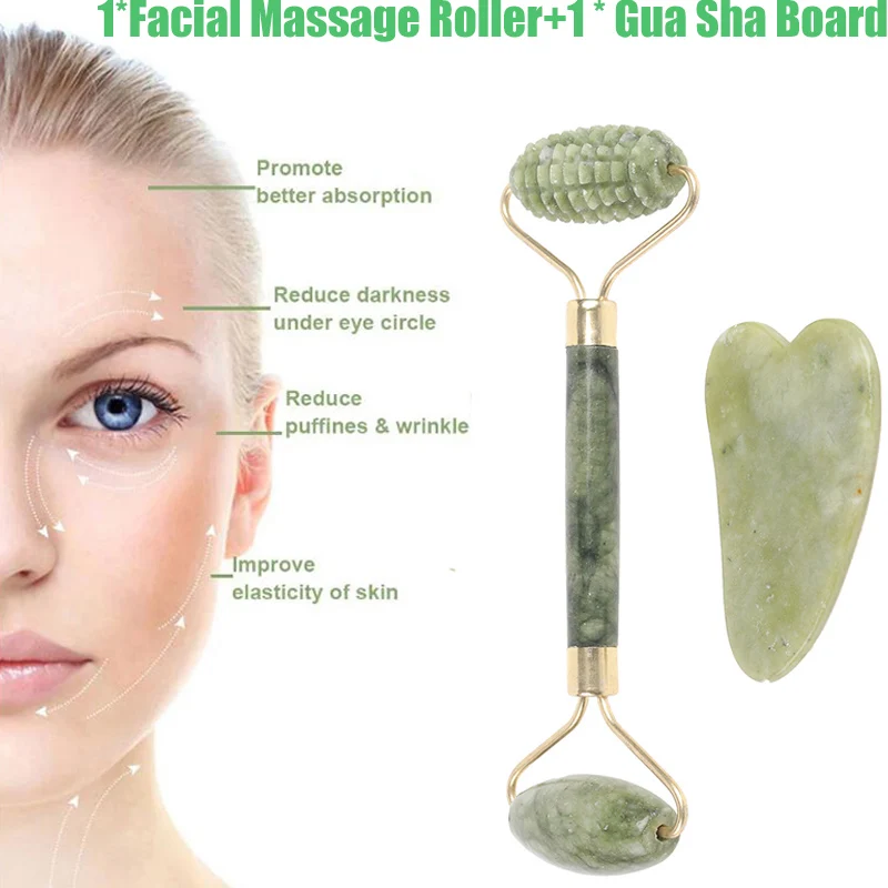 

2pcs/set Natural Jade Facial Massage Roller Face Anti-Wrinkle Eye Skin Care Body Thin Beauty Tools
