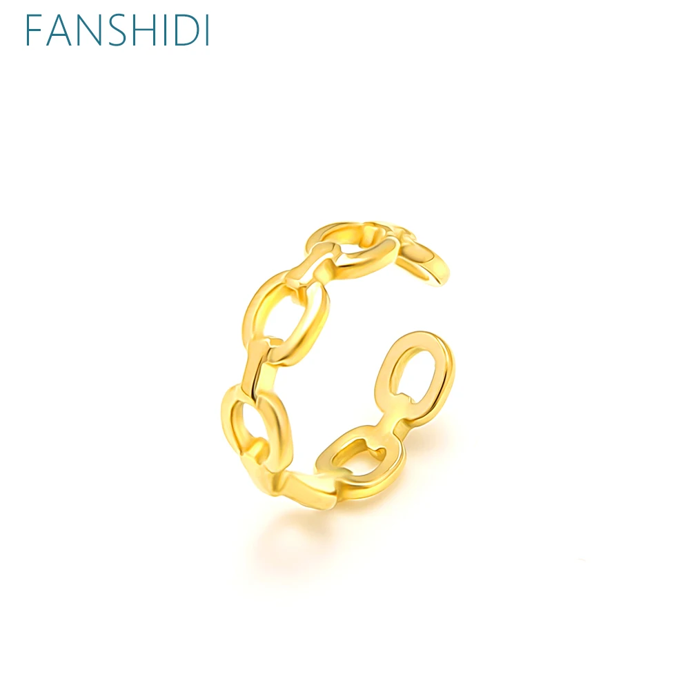 

FANSHIDI Stainless Steel Resin Chain Adjustable Opening Ring Simple Style Punk Rings Finger Accessories