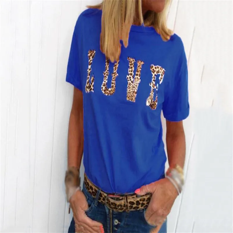 

Sexy Leopard Printed T-shirt Tops Women O Neck Short Sleeve Tee Shirt Summer Ladies LOVE Letter Print T Shirt Tops