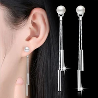 kofsac new fashion pearl chain tube drop earrings for women 925 sterling silver jewelry earring lady valentines day accessories
