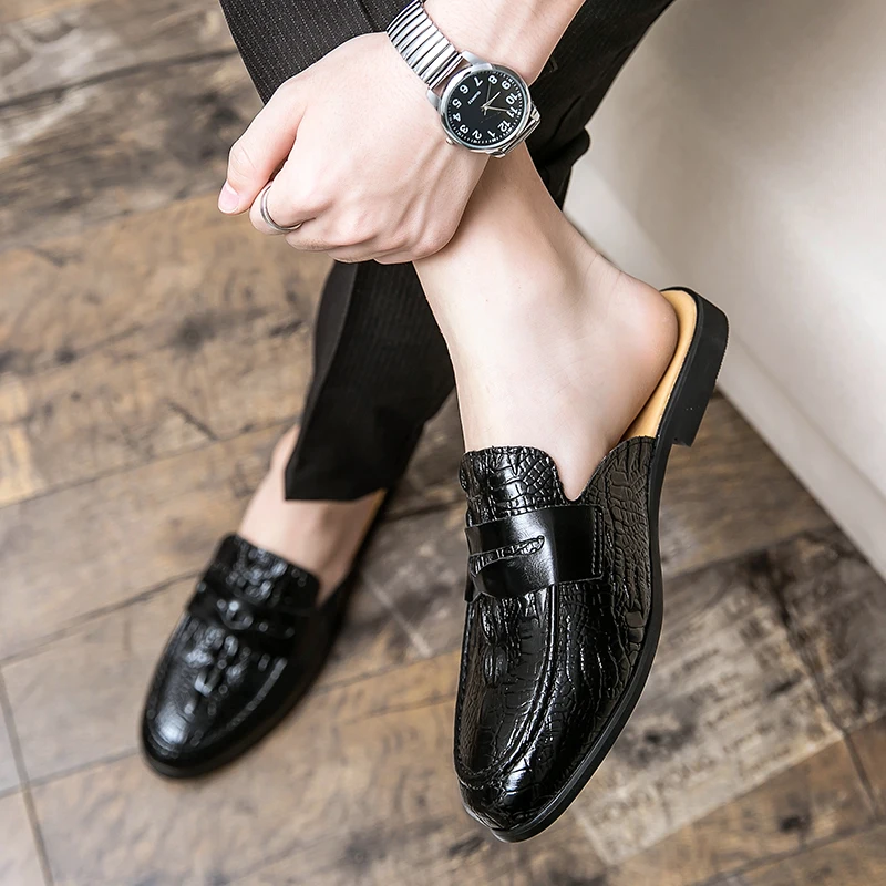 

House Slippers For Men Shoes Male Fashion Men Slippers Italian Leather Half Casual Indoor Men's Moccasins Designer