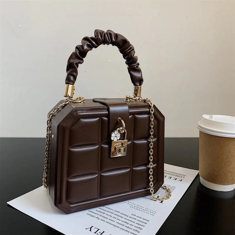 

Box Shape Pu Leather Purses And Handbags For Women Fashion Designer Party Clutch Chain Crossbody Bag Female Square Grid Totes