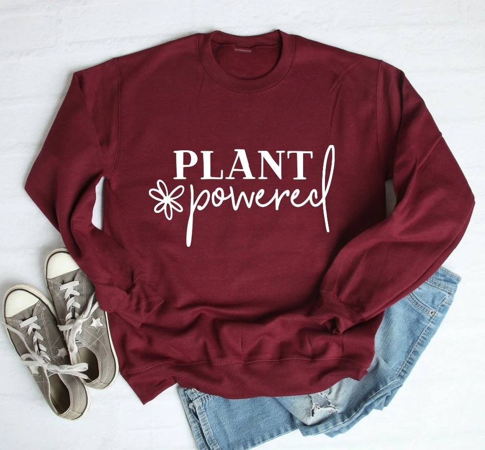 

PLANT POWERED Vegan Sweatshirt Vegetarian Friends Not Food funny slogan quote grunge tumblr pullovers hipster pure tops- L241