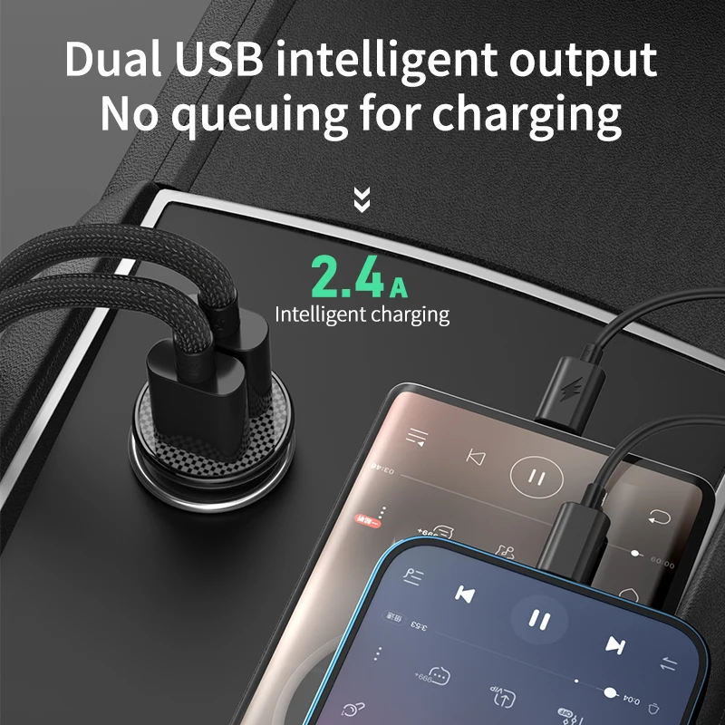 

Awei C-707 2.4A Mini Car Charger Phone Adapter Portable 12W Dual USB Fast Charging For All Smart Phones