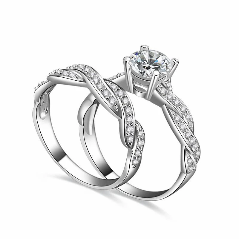 

2PCS/set Elegent Rings Set White Rhinestone Crystal Rings Creative Jewelry Wedding Engagement Women Size 5-12 Free Shipping