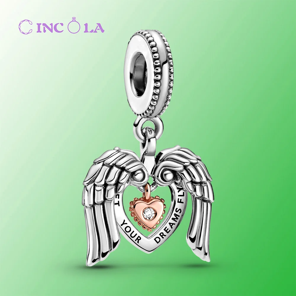 

Женский серебряный браслет с подвесками в виде крыльев Ангела и сердца