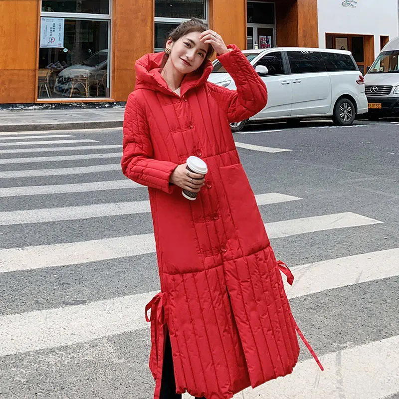 2021 New Large Size Over-The-Knee Women's Coat Thick Warm Loose Long Parkas Hooded Oversized Winter Female Cotton Fluffy Jacket