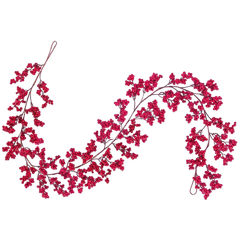 

BMBY-5.9 Ft Christmas Red Berry Garland Artificial Burgundy Red Pip Christmas Garland for Fireplace Decorations Holiday Decor