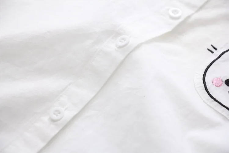 Женские блузки с длинным рукавом 100% algodão dos desenhos animados gato branco topos menina blusas