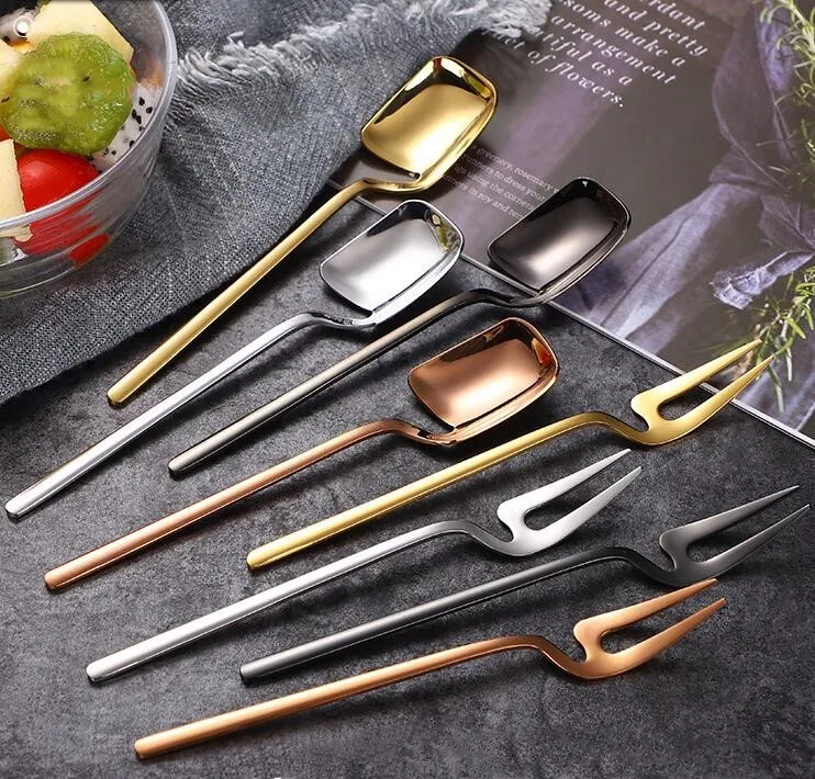 Нержавеющая сталь мульти Цвет ложка вилка десертные фруктовый салат мороженое