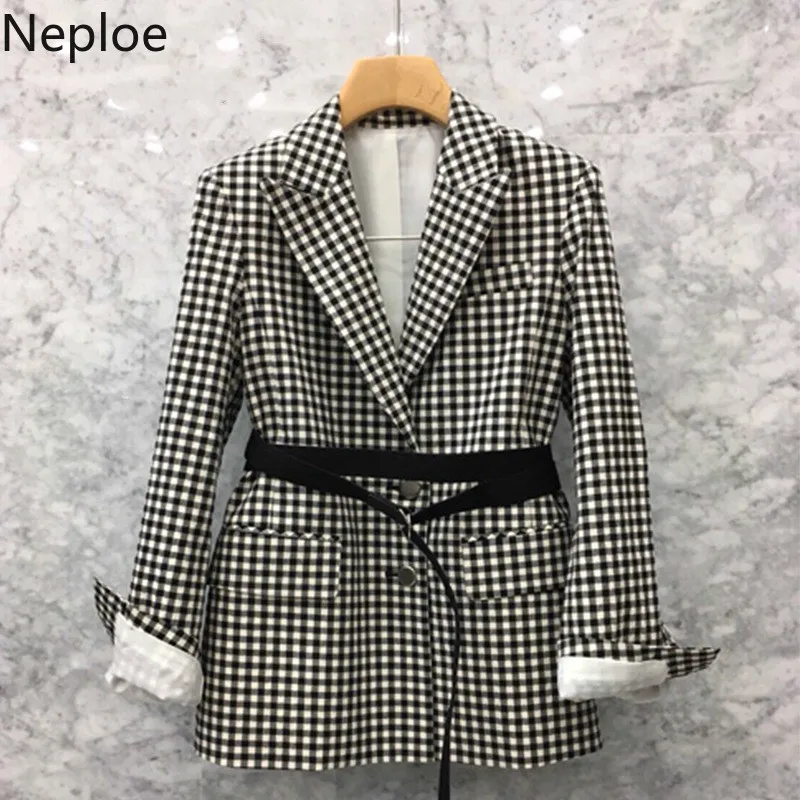 Neploe/Винтажный клетчатый блейзер для женщин в Корейском стиле с короткой тонкой