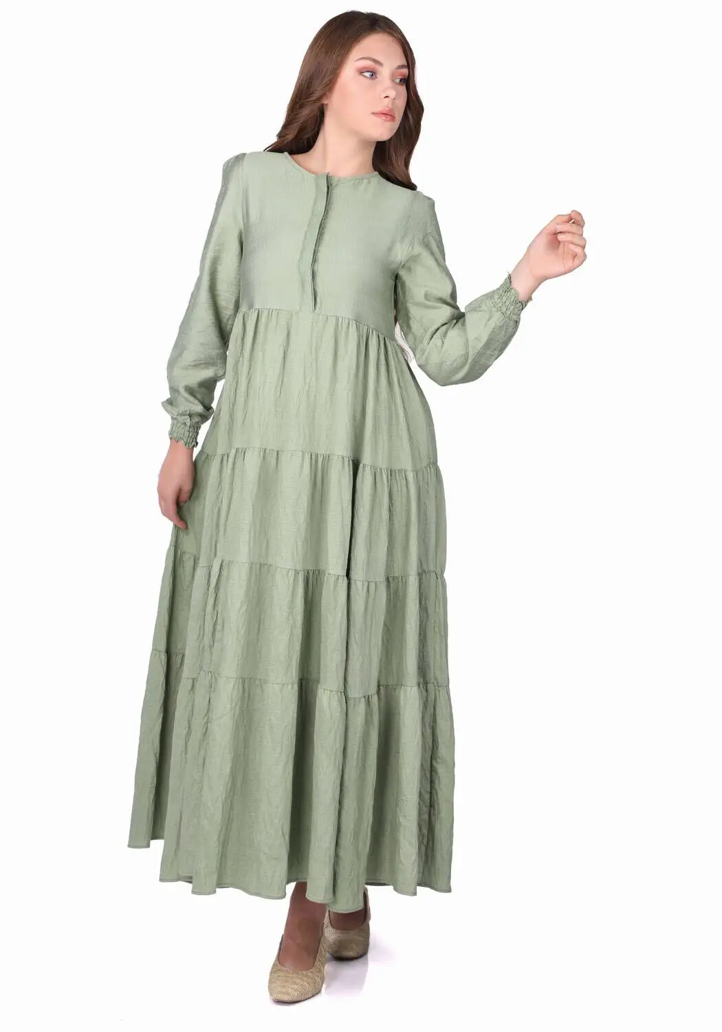 

Gathered Long Straight Dress