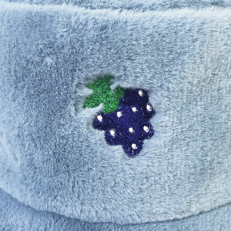 YSYX 2020 New Autumn Winter Bucket Hats Female Fruit Embroidery Bucket Hats Plush Warm Basin Cap's Velvet Fisherman Cap's YS:077