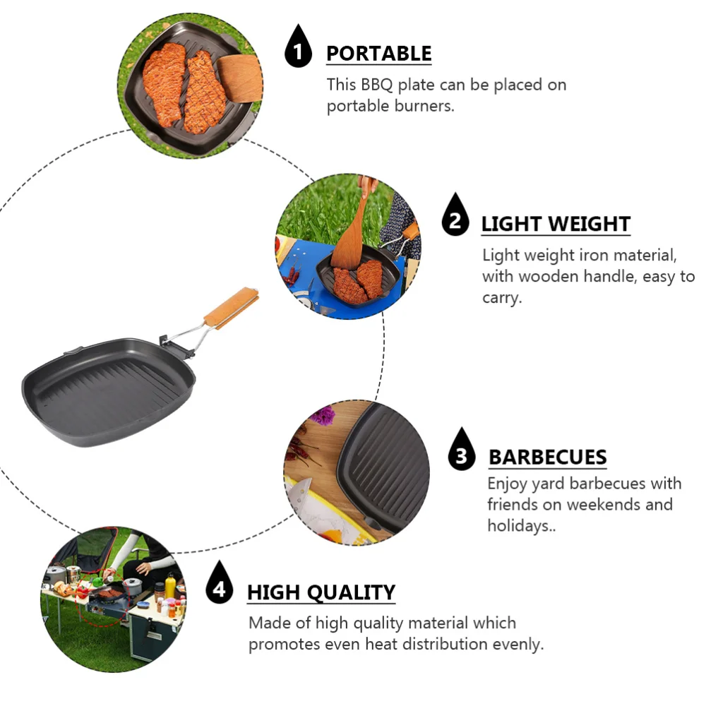 

1pc Iron Pan Steak BBQ Pan Frying Pan Home Use Pan Household Frying Pan