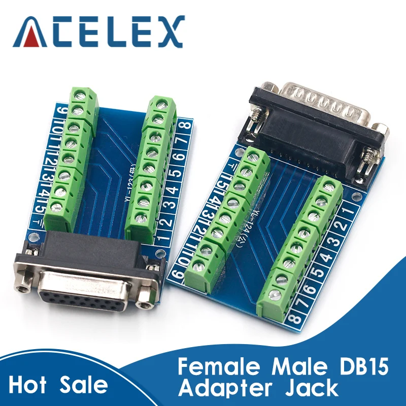 DB15 DP15 D-SUB VGA 15pin Female Male Adapter Jack Terminal PCB Board Double Row 15P Connector RS232 Serial Port Socket Plug