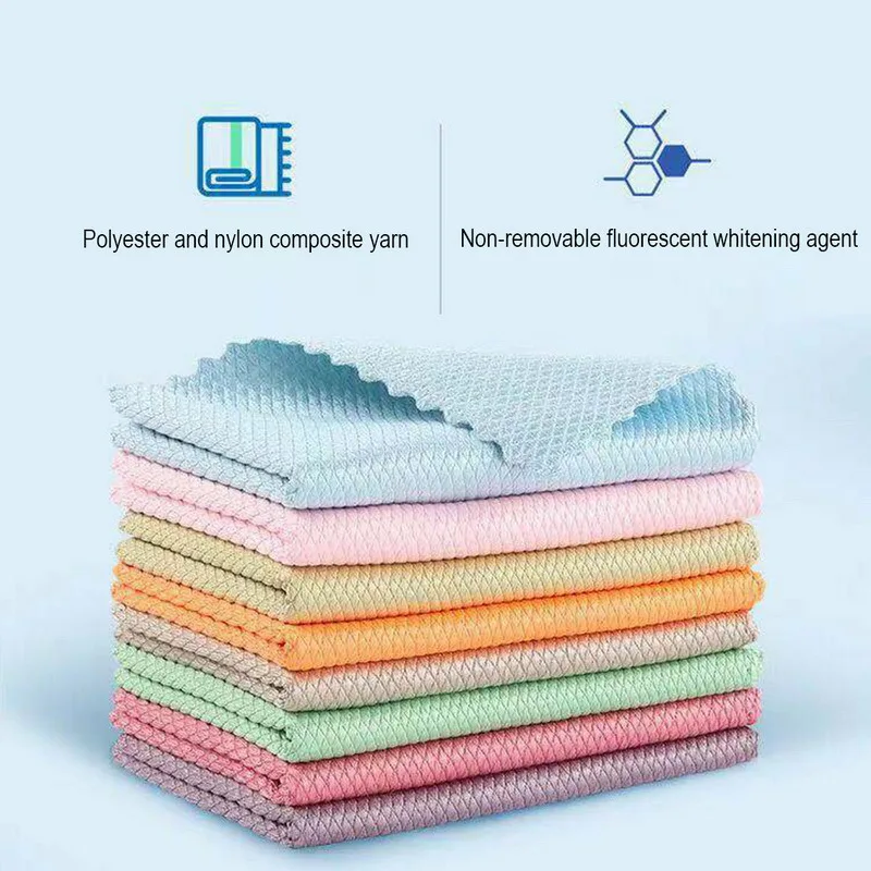 

5Pcs Kitchen Anti-Grease Wiping Rags Efficient Fish Scale Wipe Cloth Cleaning Cloth Home Washing Dish Cleaning Towel 25X25cm
