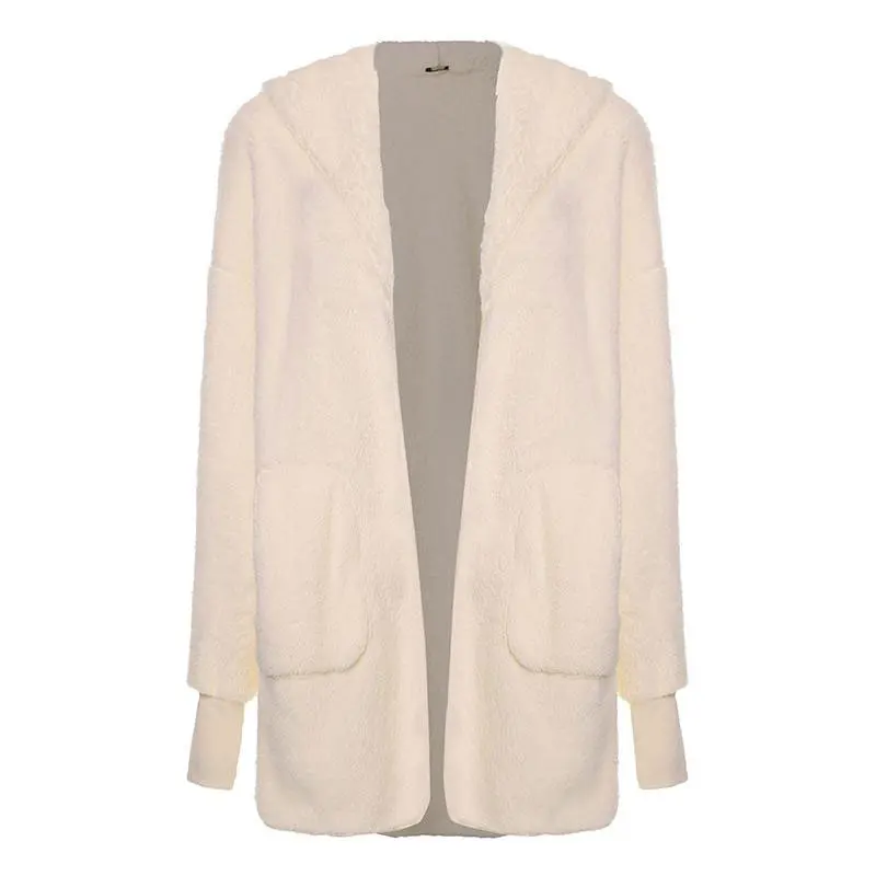 Женская свободная куртка с капюшоном повседневная однотонная теплая из