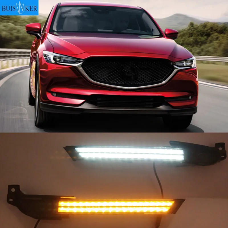 

ДХО светодиодный дневные ходовые светильник ни с желтым поворотным сигналом, 2 шт., для Mazda CX-5 CX5 2017 2018 2019, синие противотуманные фары