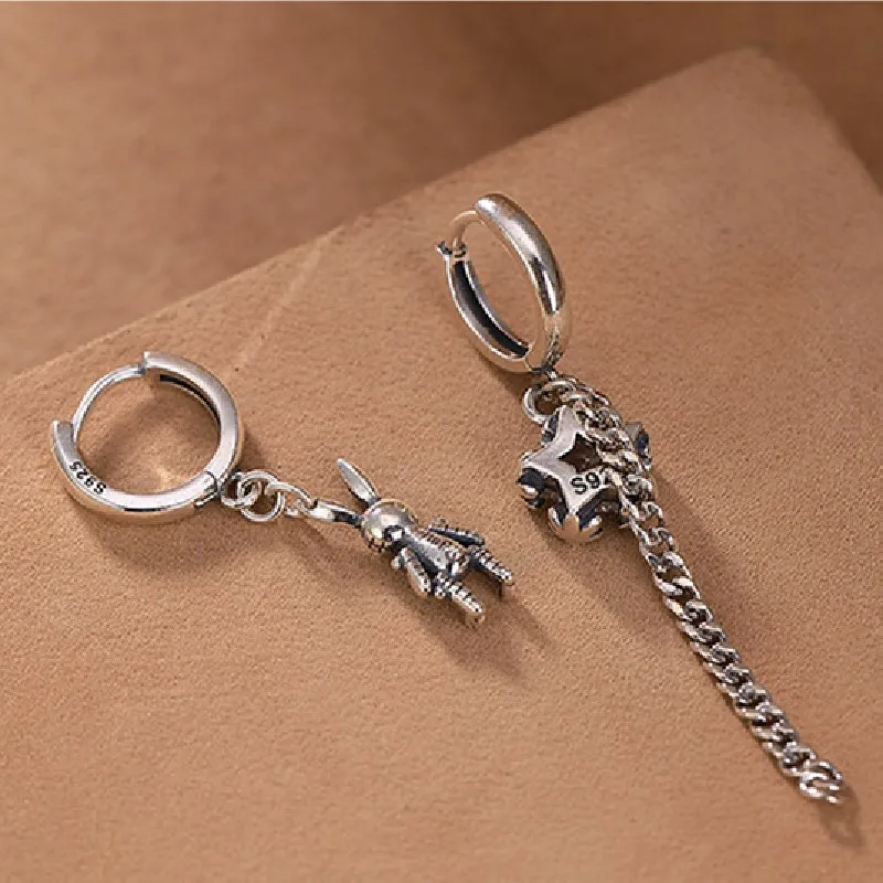 

BOCAI 100% S925 Sterling Silver Dangle Earrings 2021 New Fashion Stars and Rabbit Long Tassel Ear Drop Pure Argentum 925 Women's