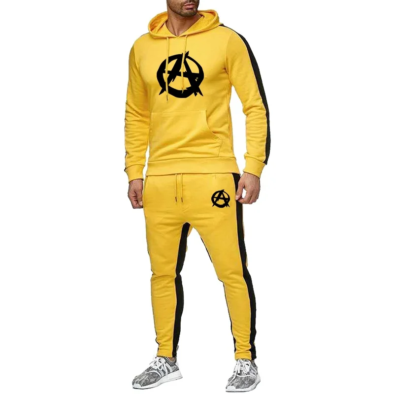 

Men's Solid Color Stripe Printing Round Neck Sweater Two-Piece Suit Men's Casual Sweater Sweater Suit Men's Tracksuit Set