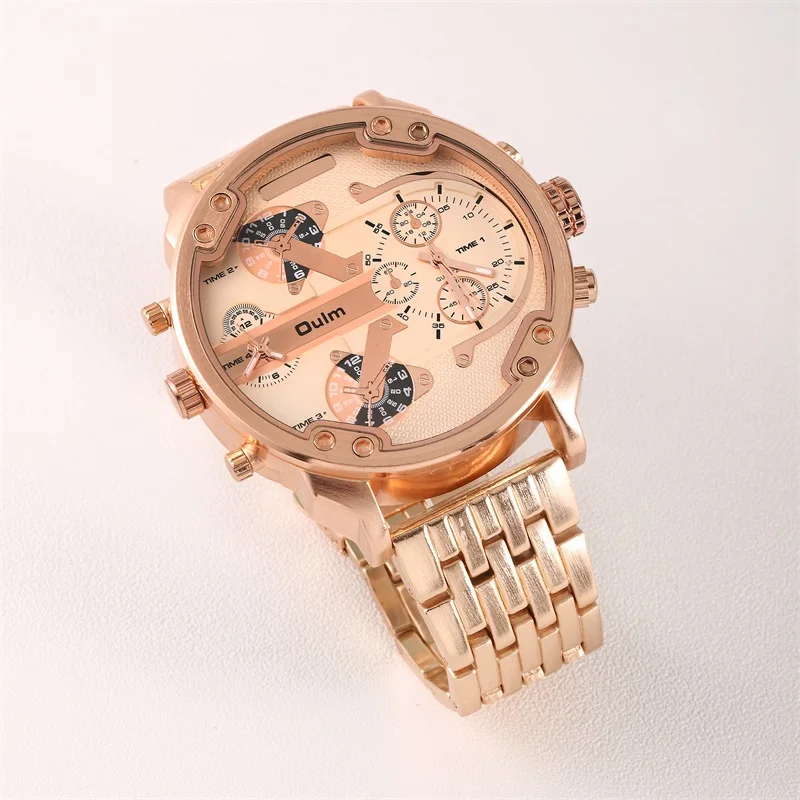 Супер большой циферблат роскошные часы розовое золото кварцевые с двумя зонами