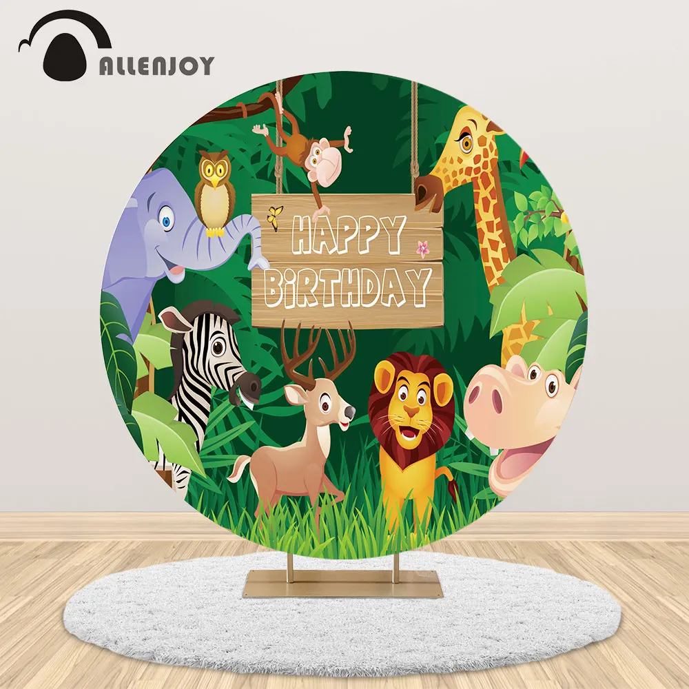 Allenjoy джунгли Вечеринка круглый фон крышка сафари дикие аниналы с днем рождения