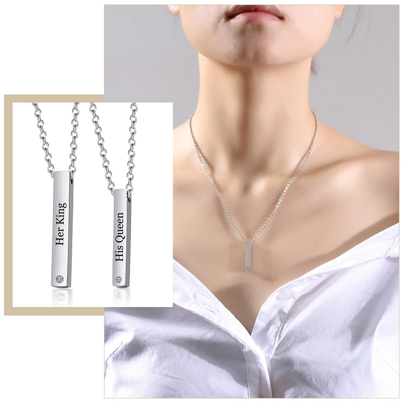 

Personalize Engrave Couple Bar Necklaces for Women Men Never Fade Love Stainless Steel Custom Anniversary Gifts Jewelry