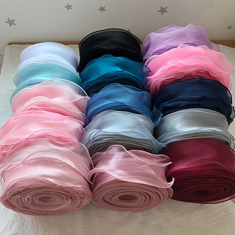 

5 Yards Solid Color Satin Ribbon Sewing Material Silk Organza for Flower Packing Wedding Party Holiday Gift Decor Diy Wrapping