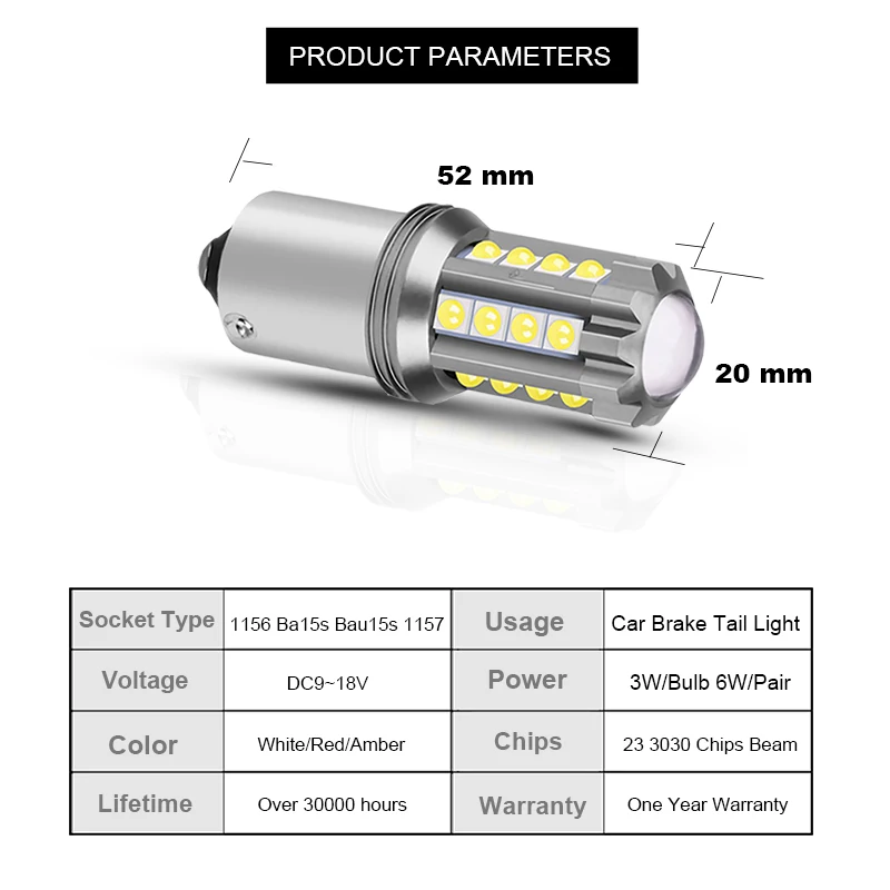Сигнальная лампа NLpeal 1x12 в 23 3030SMD Bay15d светодиодный 1157 P21 5W задний стоп-светильник 1156