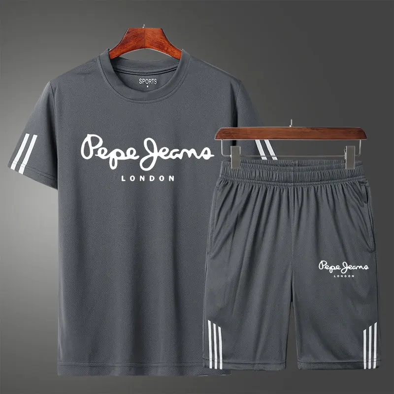 

Conjunto de 2 piezas de ropa deportiva para hombre, chndal, camisetas, pantalones cortos, traje de playa, verano, 2021