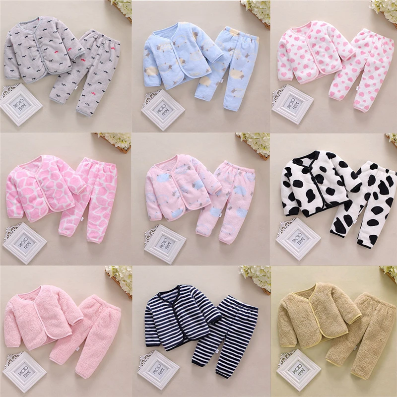 

2Pc Winter Newborn Baby Girls Boys t-shirt+pants sets toddler Paisley or solid Fleece Thick Warm Tops Outfit Clothes A40