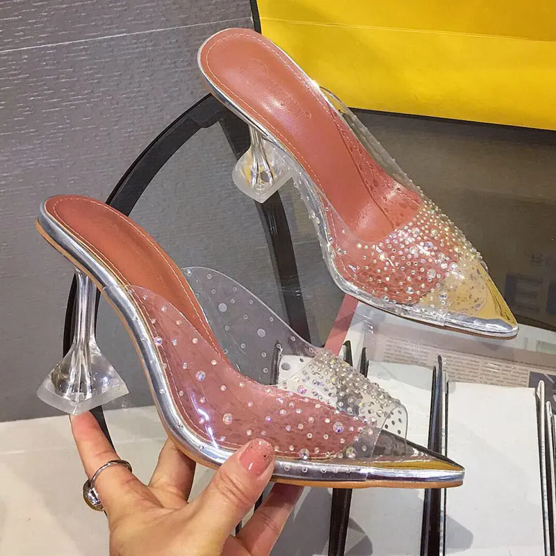 Прозрачные женские босоножки из ПВХ черного и серебристого цвета Женские туфли