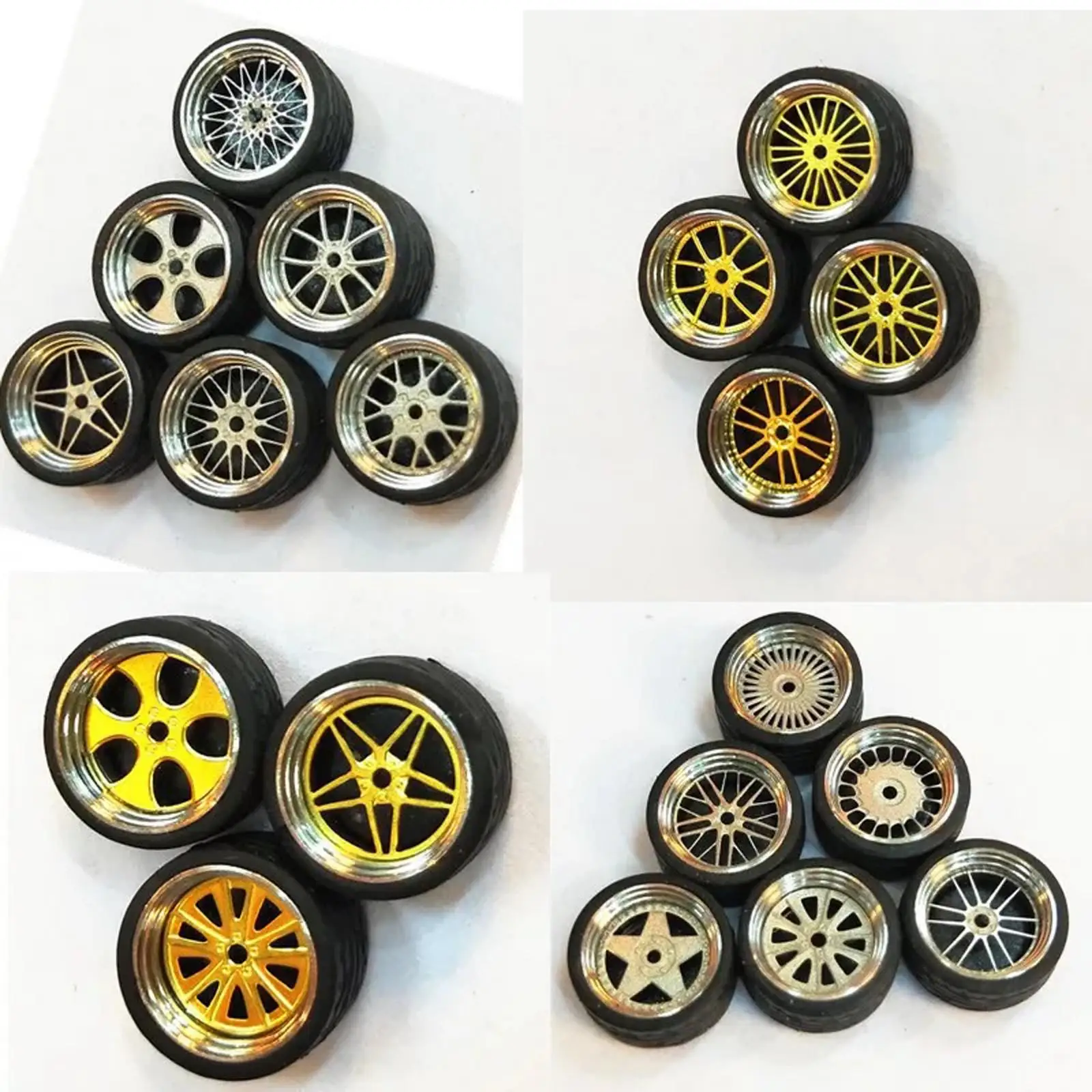 

1/64 Diecast Racing On-Road Model Car Alloy Rubber Wheel & Tire Set