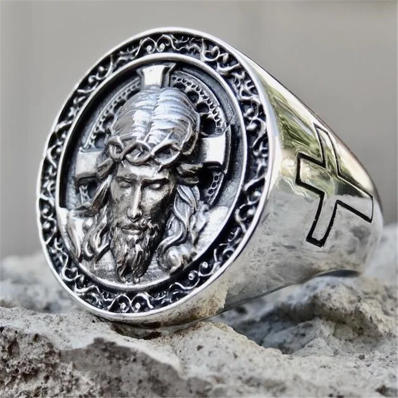 

Vintage Silver Color Jesus Cross Rings Creative Punk Rings for Men And Women Crucifix Christian Ornament Gifts