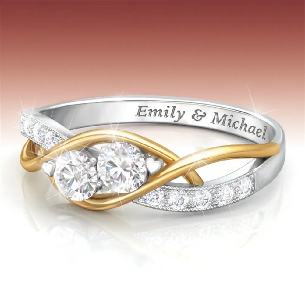 

Exquisite Luxury Fashion Two-color Winding Zircon Women's Ring Engagement Wedding Jewelry Jewelry Gift Wholesale