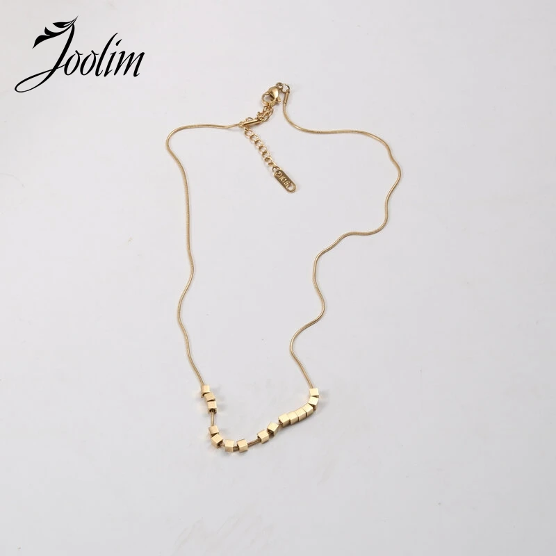 

Joolim Jewelry High End PVD Wholesale Non Tarnish Fine Geometric Small Square Pendant Sweater Chain Necklace For Women