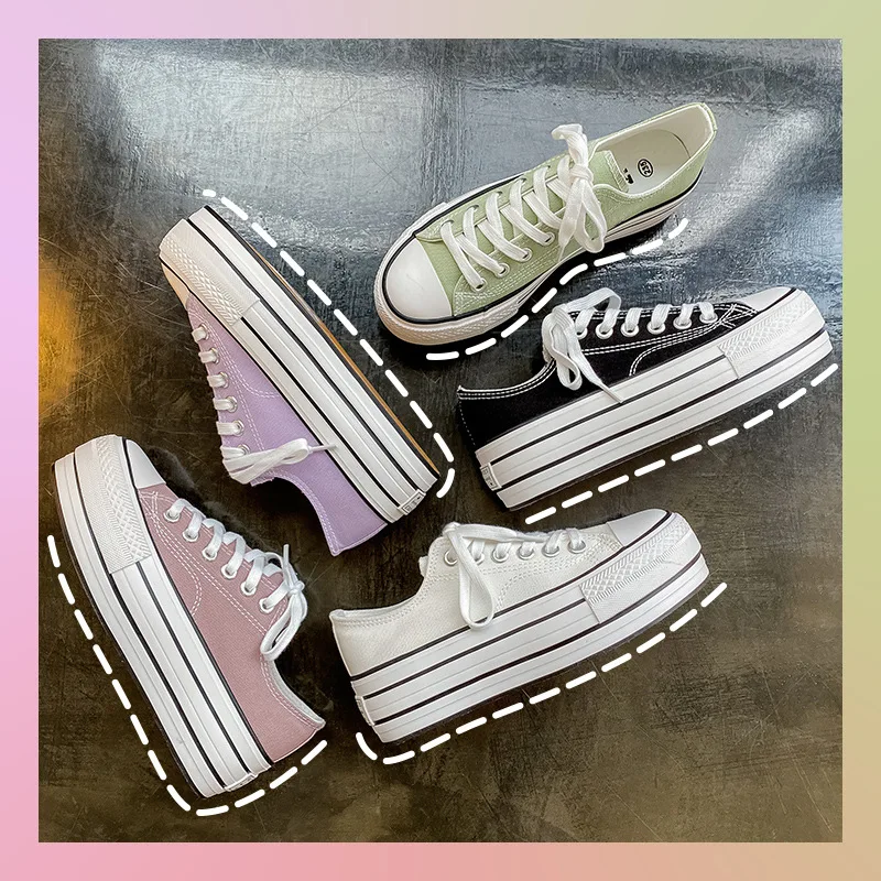 

Spring 2021 New Outdoor Fashion Casual Canvas Non-slip Wear-resistant Breathable Sneaker Women Platform 5cm Sneakers