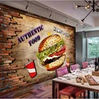 Обои для ресторана с изображением гамбургеров, фаст-фуда, 3D обои с изображением гамбургеров, закусок, промышленного декора, кирпичной стены