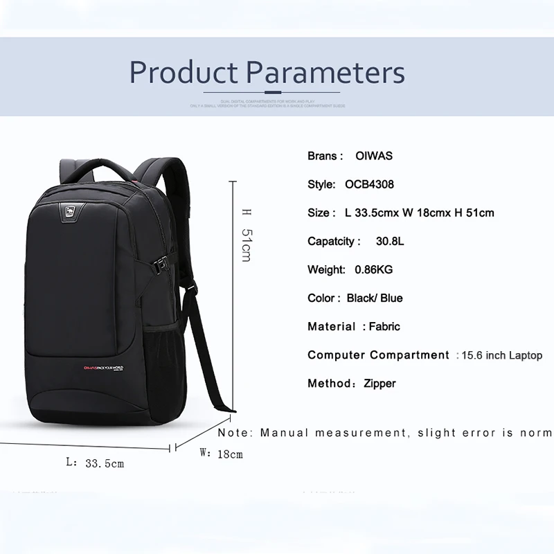 oiwas travel multifunction backpack fashion zipper open bag mens backpack laptop high quality male women business classic bags free global shipping