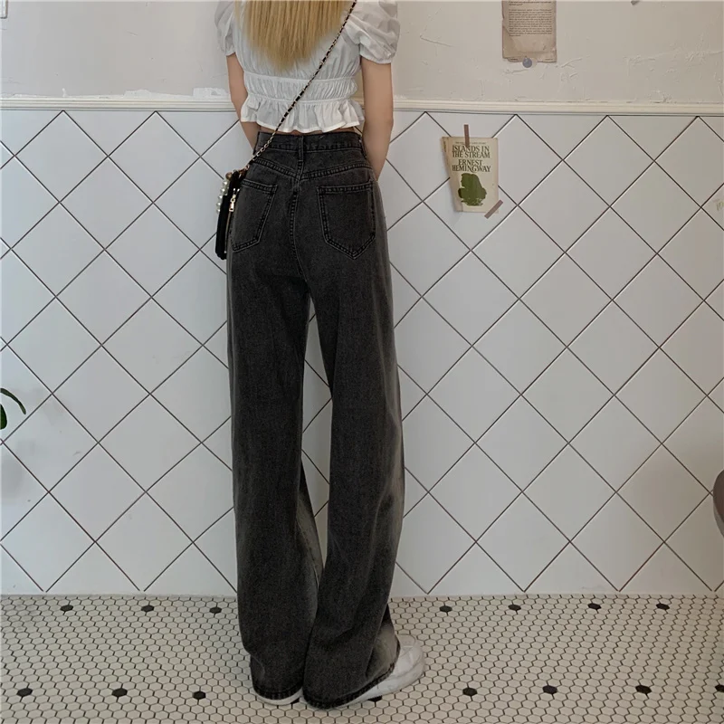 Женские прямые джинсы с градиентом серые свободные брюки-трубы высокой талией и