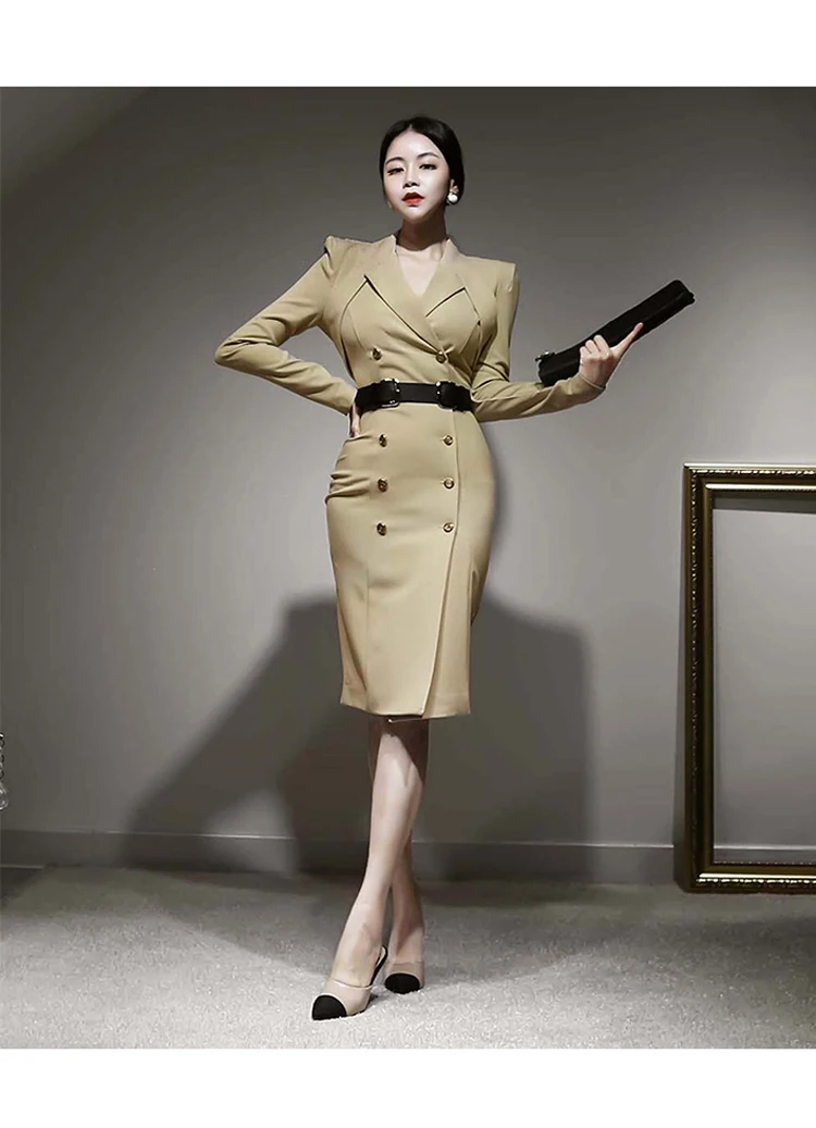

Elegant Office Blazer Dress Women Notched Collar Long Sleeve Double Breasted Sexy Mini Dresses Solid Color Ladies Business Dress