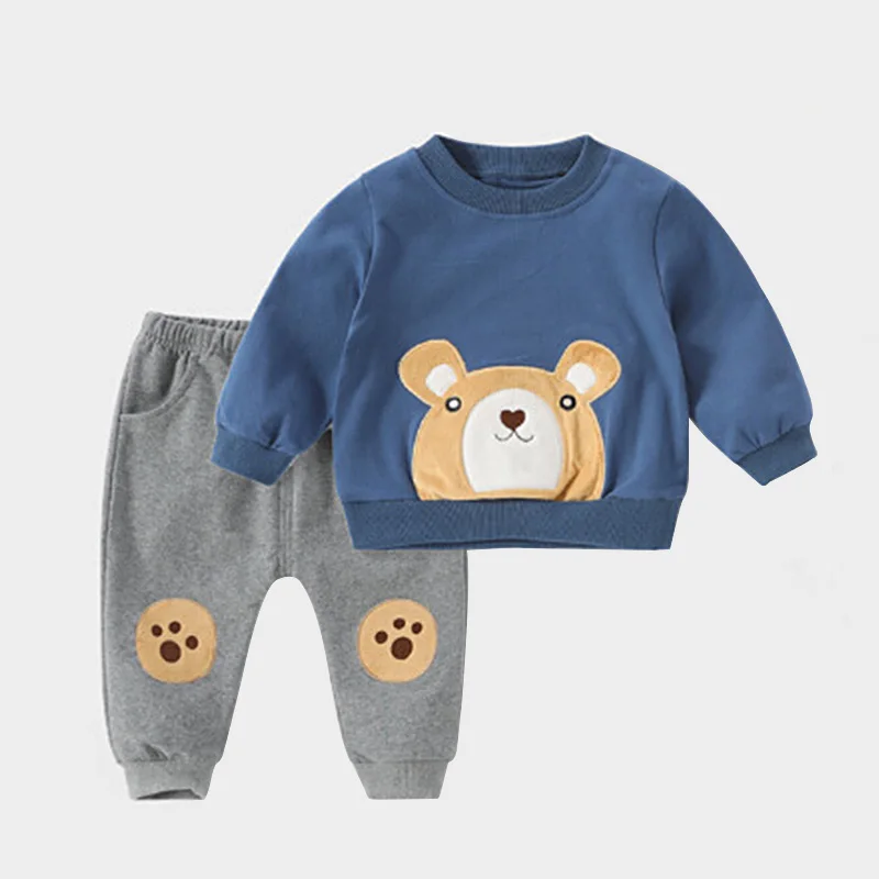 

Spring and autumn new children's cartoon sweater suit children's round neck cartoon bear head sweater + pants two-piece suit