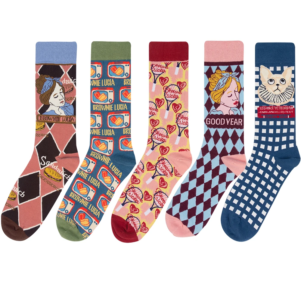 Счастливые носки женские mulher skarpetki хлопковые calcetines mujer divertido ponozky skarpety damskie transp носки art meia уличная одежда - Цвет: random